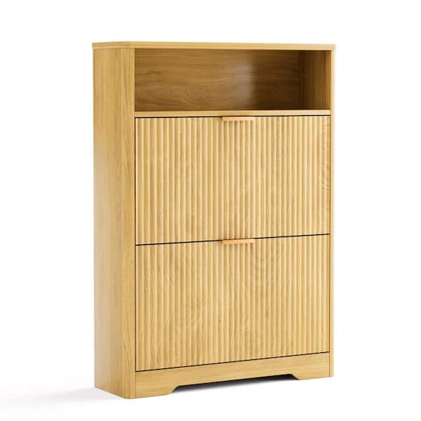 Philip 40.00 in. H x 31.60 in. W Brown MDF and Particle Board Wood Shoe Storage Cabinet with Flip Drawers