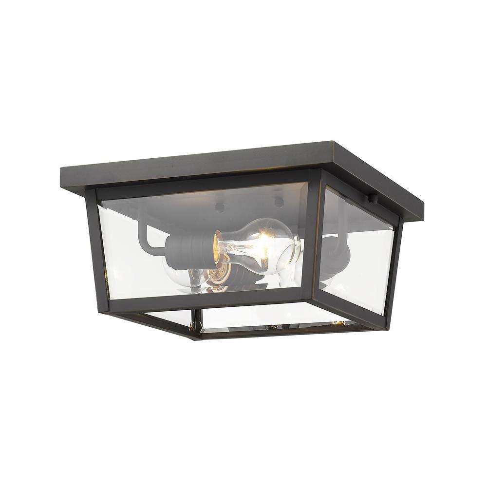 Beacon 3-Light Oil Rubbed Bronze Outdoor Flush Mount with Clear Beveled Gla