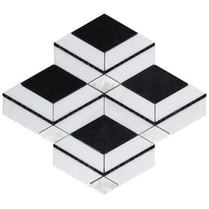 Benes Nero Black 2.5 in. x 0.39 in. Polished Marble and Pearl Wall Mosaic Tile Sample