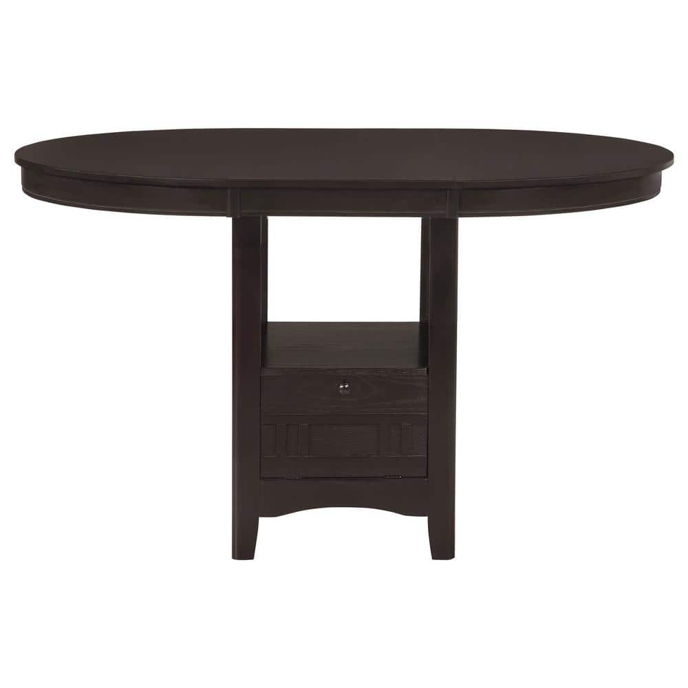 Espresso Oak Veneer Counter Height Dining Set with Black Fabric Chairs