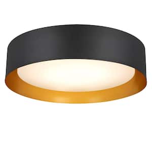 15 in. Modern Integrated LED Flush Mount Ceiling Light, Matte Black with Gold Inside