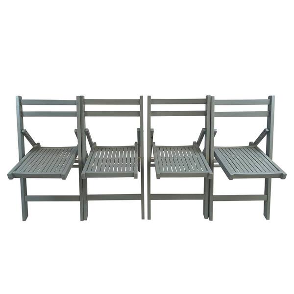 Amucolo Gray Slatted Wood Outdoor Folding Dining Chair (Set of 4) HJ