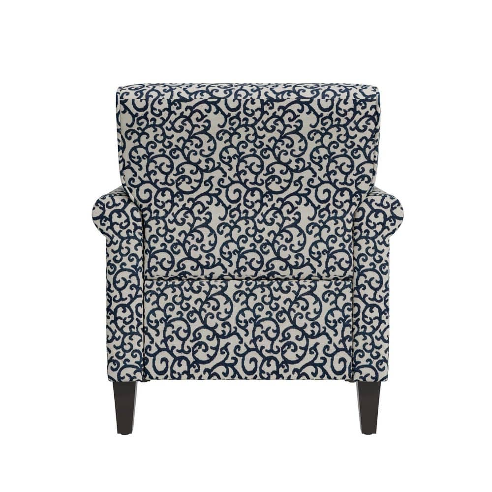 Front view of a patterned accent chair.