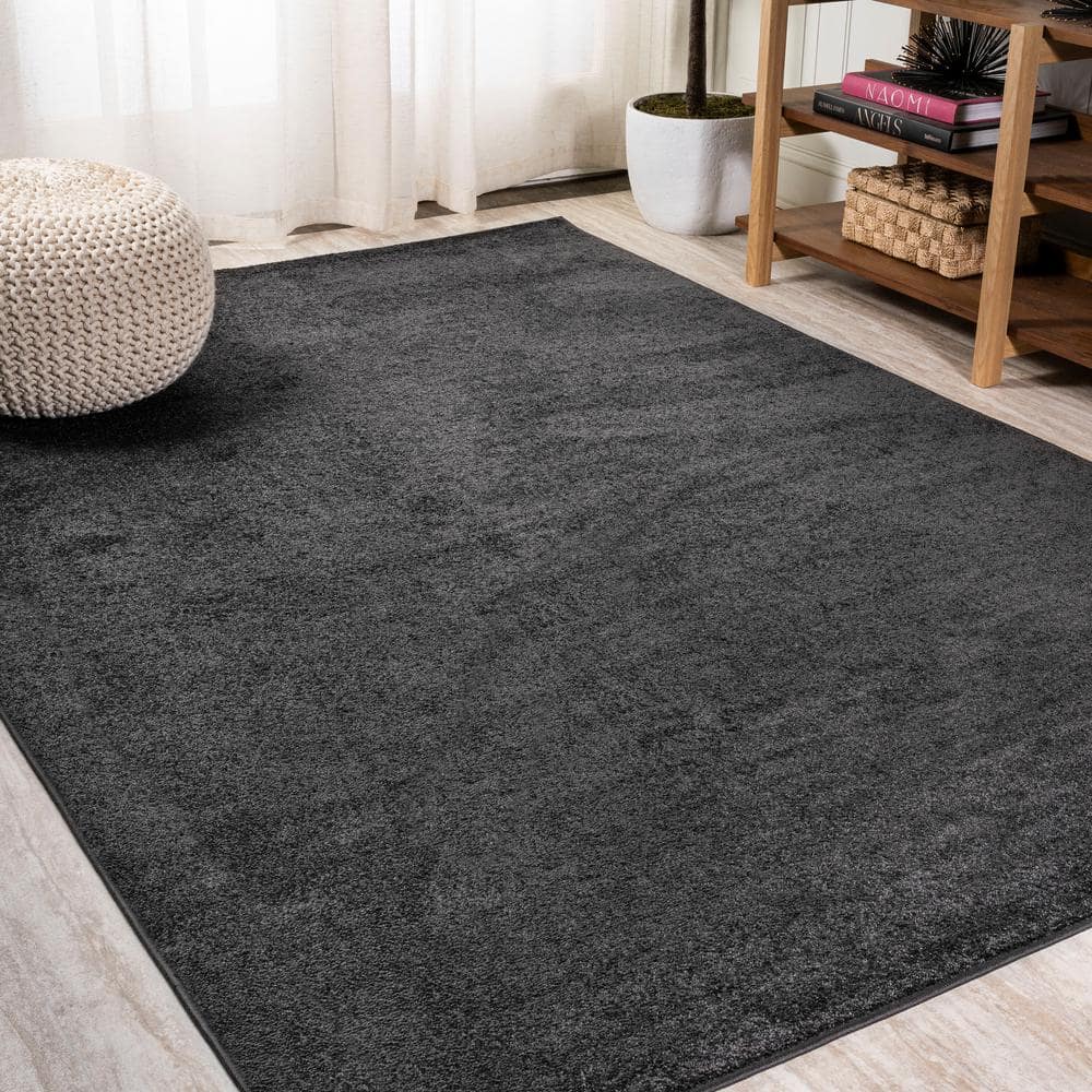 Haze Solid Black Synthetic Low-Pile Area Rug