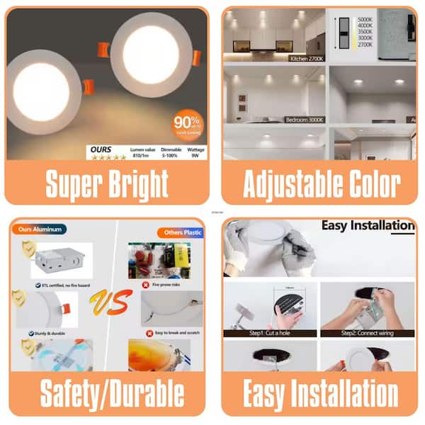 12-Pack 4 in. Ultra-Thin LED Recessed Ceiling Light with Junction Box, 2700K-5000K Dimmable Color Changing Downlight