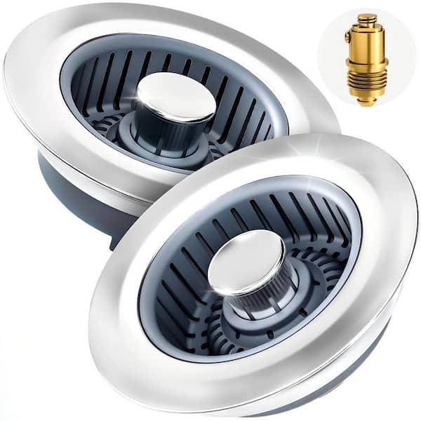 3 in 1 Stainless Steel Kitchen Sink Drain Strainer with Anti-Clogging Basket for 3-1/2 in. Drain Hole (2-Pack)