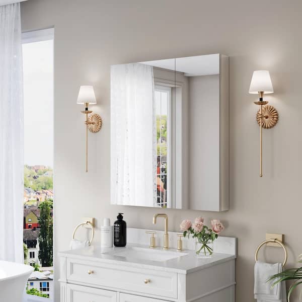 RO 32 in. W x 36 in. H Rectangular Aluminum Medicine Cabinet with Mirror, Adjustable Shelves, Soft Closing