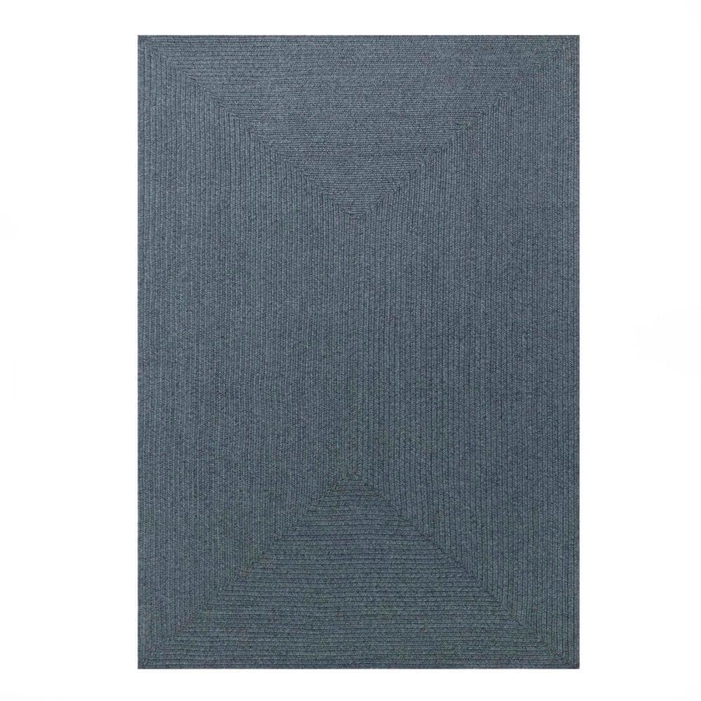 Indigo Blue Rectangular Pure Comfort Braided Rugs Indoor-Outdoor