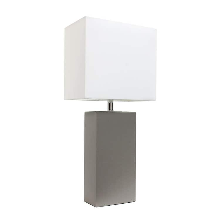 Elegant Designs 21 in. Modern Gray Leather Table Lamp with White Fabric Shade