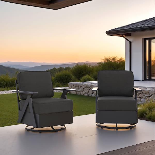 2-Piece All-Weather Aluminum Outdoor Outdoor Rocking Chairs with Gray Cushions