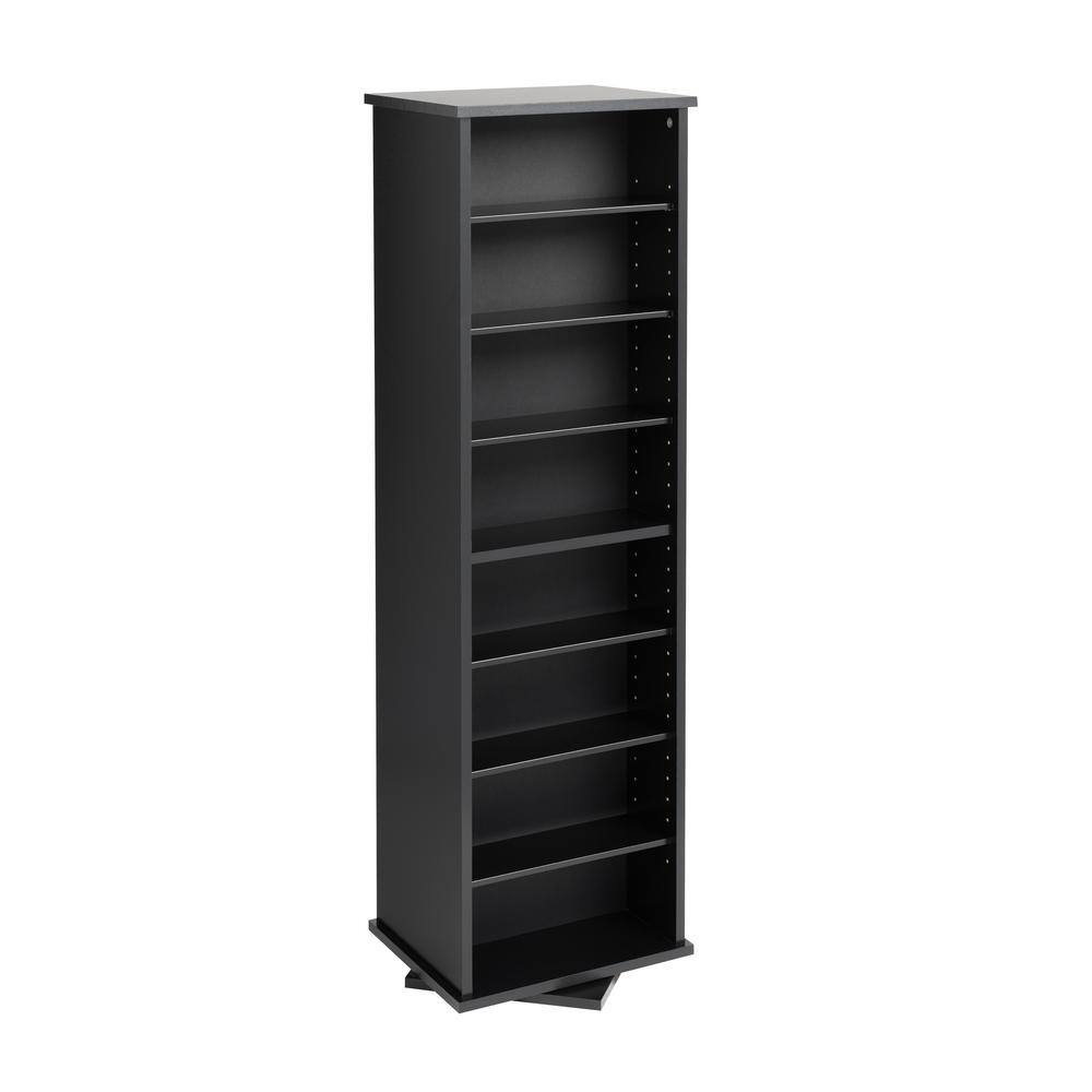 Black Composite Wood Two-Sided Spinning Media Storage Tower