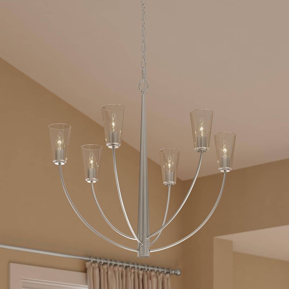 Jheni 60-Watt 6-Light Brushed Nickel Transitional Chandelier with Clear Glass Shades price history on PriceWatchPro