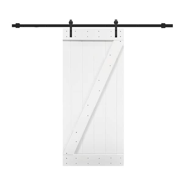 CALHOME Z Series 24 in. x 84 in. Pure White Knotty Pine Wood Interior Sliding Barn Door with Hardware Kit