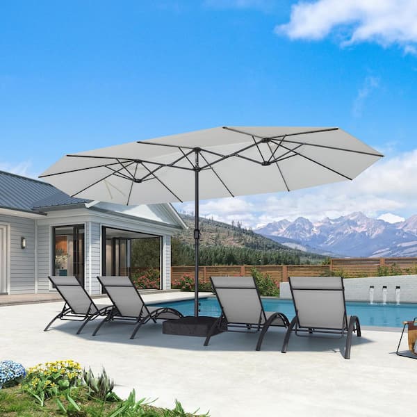 15 ft. Patio Umbrella with Double-Sided Outdoor Table Sun Market Umbrellas in White with Base