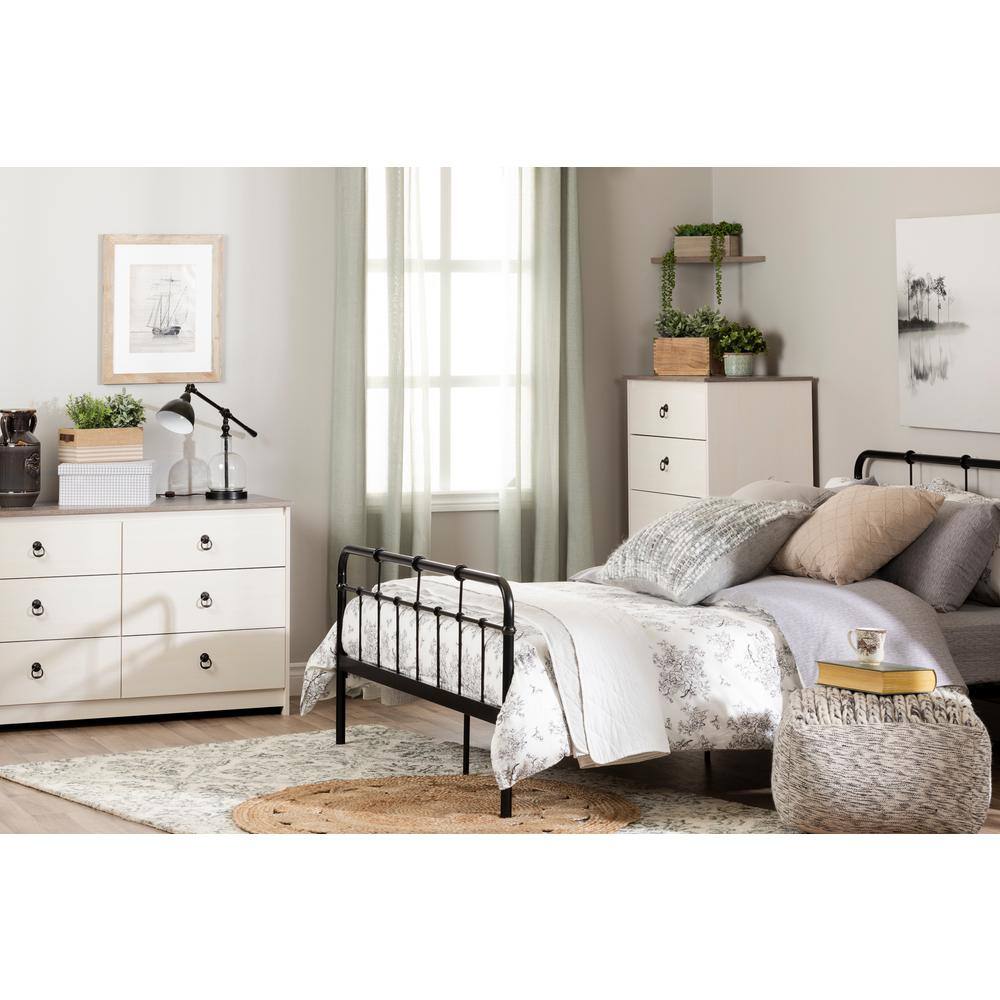 Black Metal Queen Platform Bed with Headboard and Footboard