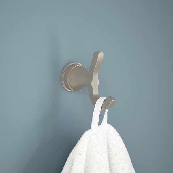 Faryn Wall Mount Double Towel Hook Bath Hardware Accessory in Brushed Nickel