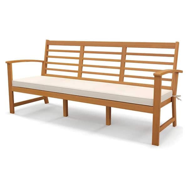 64 in. W 3-Person Wood Outdoor Bench with off White Cushion