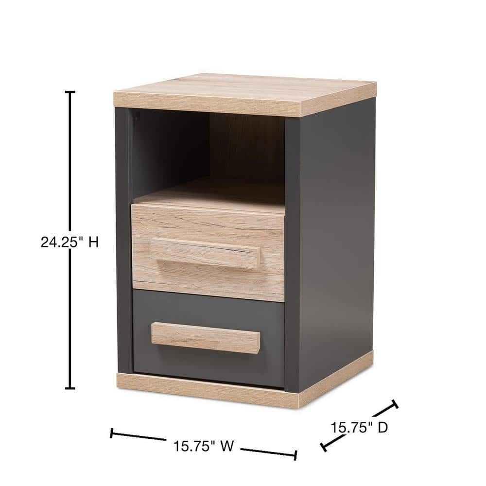 Pandora Two-Tone Gray and Oak 2 Drawer Nightstand
