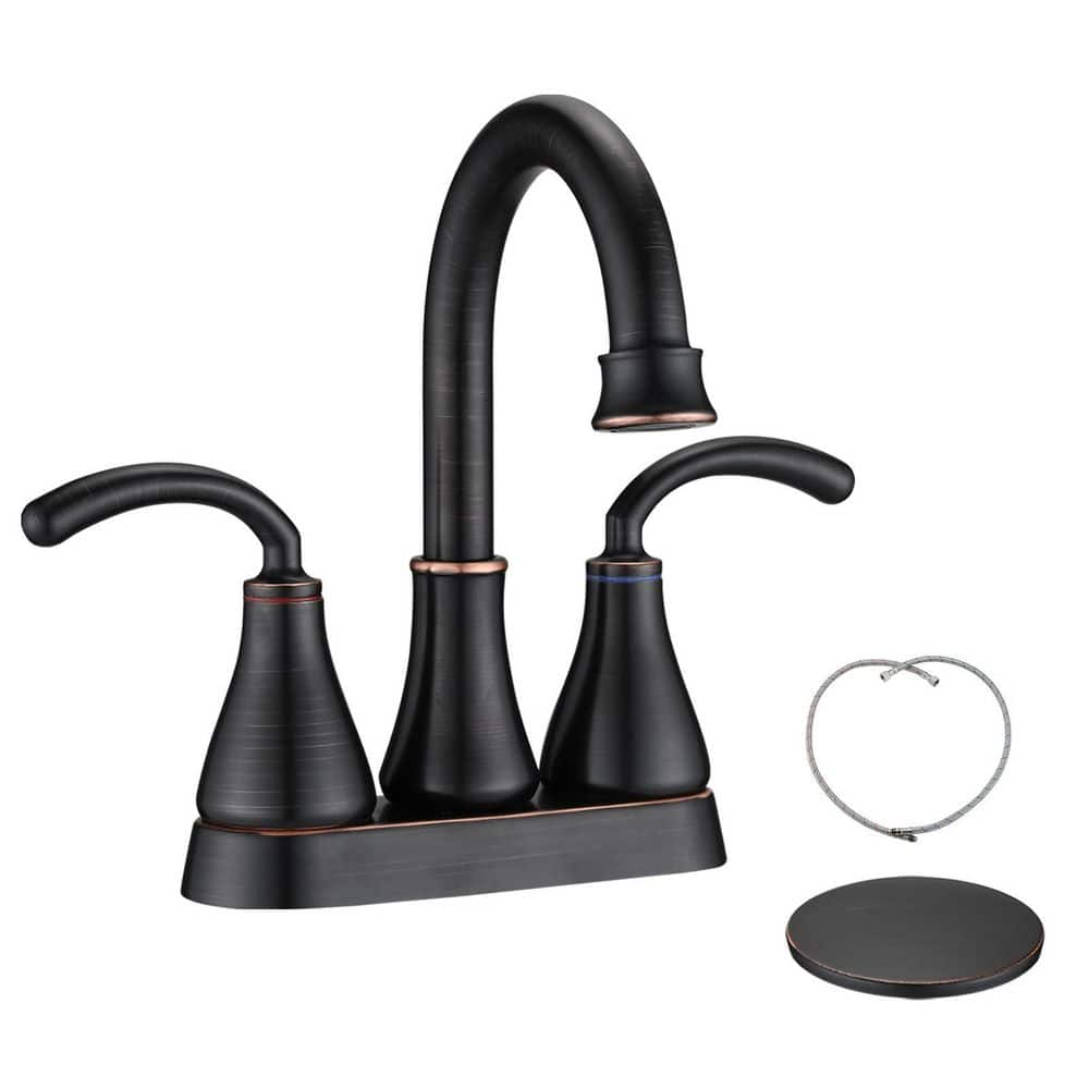 Tahanbath 4 in. Centerset Dual-Handles Lead-Free Bathroom Faucet with ...