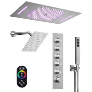 LED Bluetooth 5-Spray Ceiling Mount 23 and 15 in. Fixed Shower 10 in. Shower Handheld 2.5 GPM in Brushed Nickel