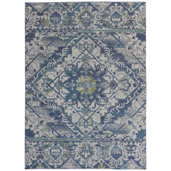 6 ft. x 9 ft. Green, Blue, Ivory Oriental Area Rug