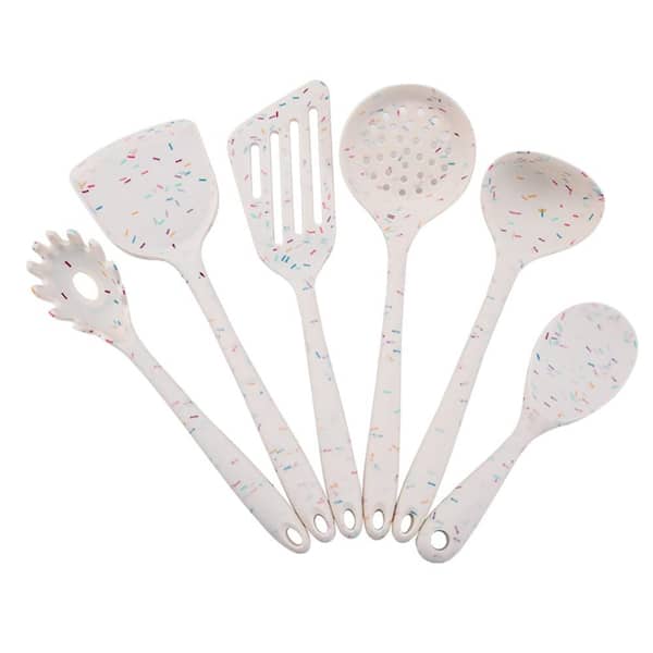 White Silicone Kitchen Utensil Set 6-Piece Heat Resistant to 480F One-Piece Design for Nonstick Cookware