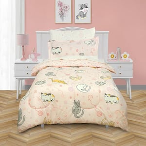 Sleepy Cats 5-Piece Light Pink Super Soft Brushed Microfiber Twin Bed in a Bag Set