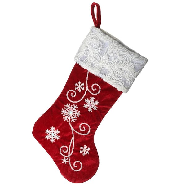 Initial Embroidered Christmas Stocking Red Velvet With White Super
