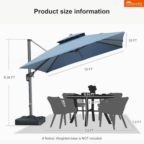 PURPLE LEAF 10 ft. Square Sunbrella Double Top Outdoor Aluminum