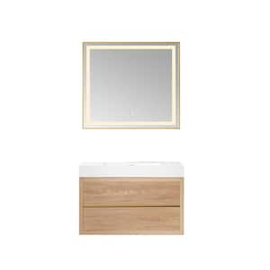 Palencia 36 in. W x 20 in. D x 24 in. H Single Sink Bath Vanity in N.American Oak W/White Composite Stone Top and Mirror