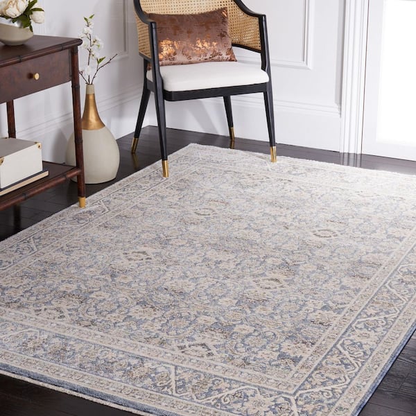 Princeton 9 ft. x 13 ft. Ivory/Blue Distressed Oriental Area Rug
