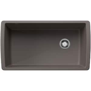 33.5 in. Diamond Silgranit Undermount Granite Composite Single Bowl Kitchen Sink in Volcano Gray