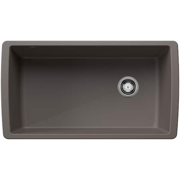Blanco 33.5 in. Diamond Silgranit Undermount Granite Composite Single Bowl Kitchen Sink in Volcano Gray