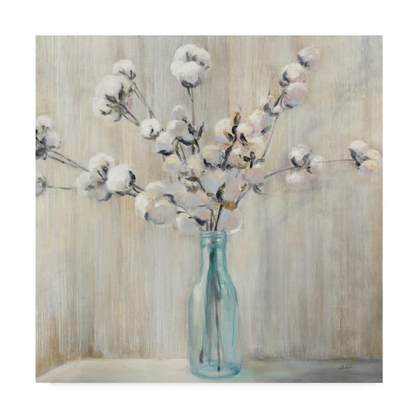 14 in. x 14 in. Cotton Bouquet In Bottle by Julia Purinton Hidden Frame Home Wall Art