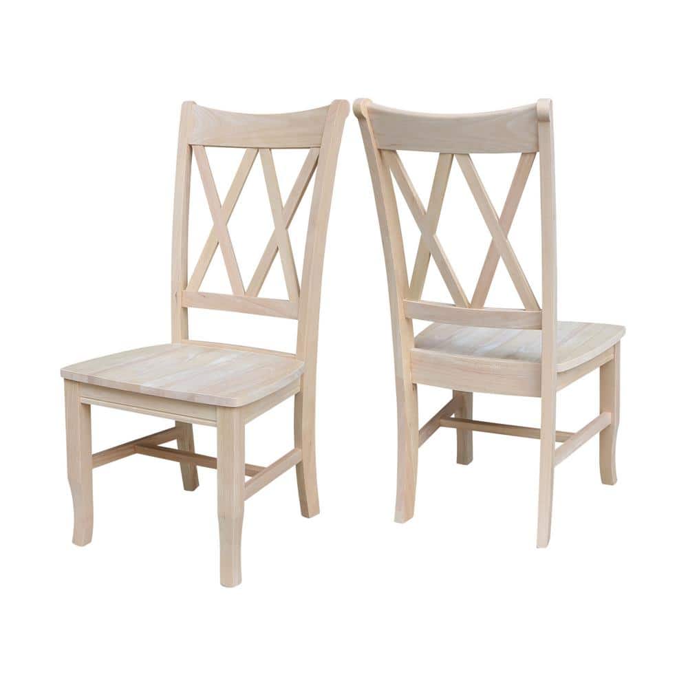 Elegant White Solid Wood High Cross-Back Side Chair, Set of 2