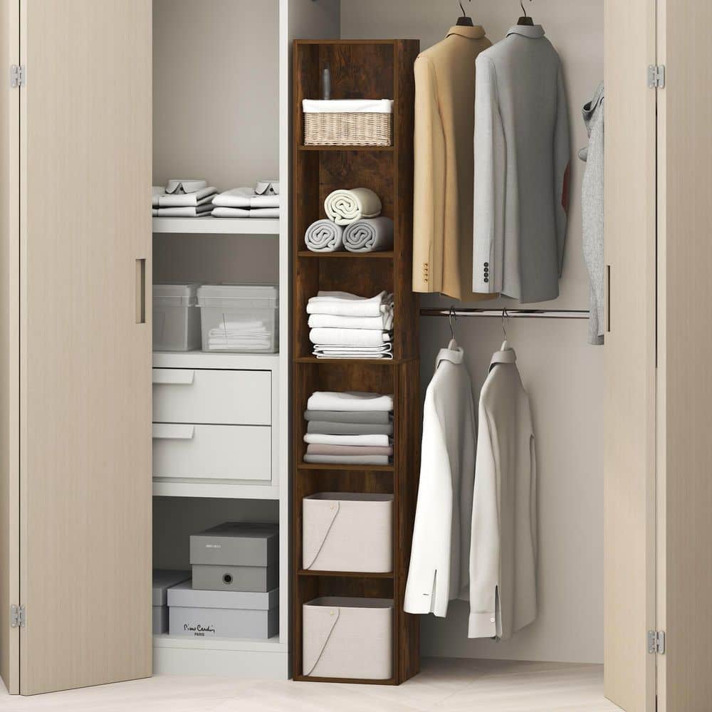 Furinno CUBICLE 70.9 in. Tall Amber Pine Wood 6-Tier Bookcase
