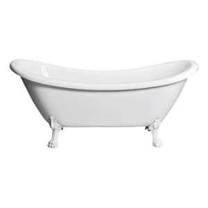 Daphne 69.29 in. x 28.34 in. Freestanding Soaking White Acrylic Clawfoot Bathtub with Center Drain and White Feet