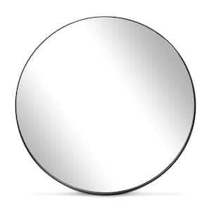30 in. W x 30 in. H Small Round Aluminum Framed Wall Bathroom Vanity Mirror in Black Finish