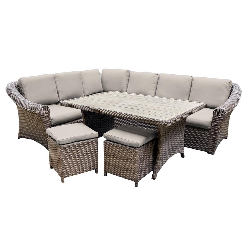 Leisure Made Walton 7-Piece Wicker Outdoor Sectional with Tan Cushions ...