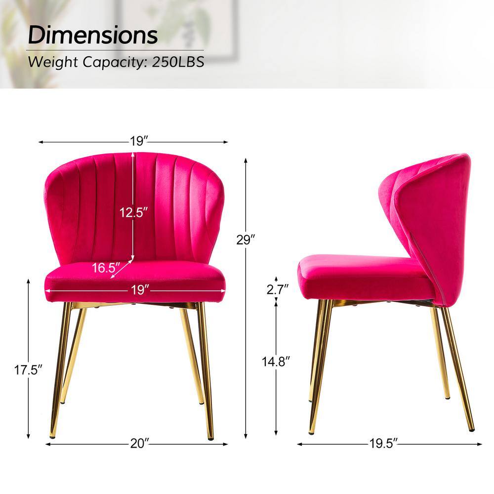 Fuchsia Velvet Upholstered Side Chair with Gold Metal Legs