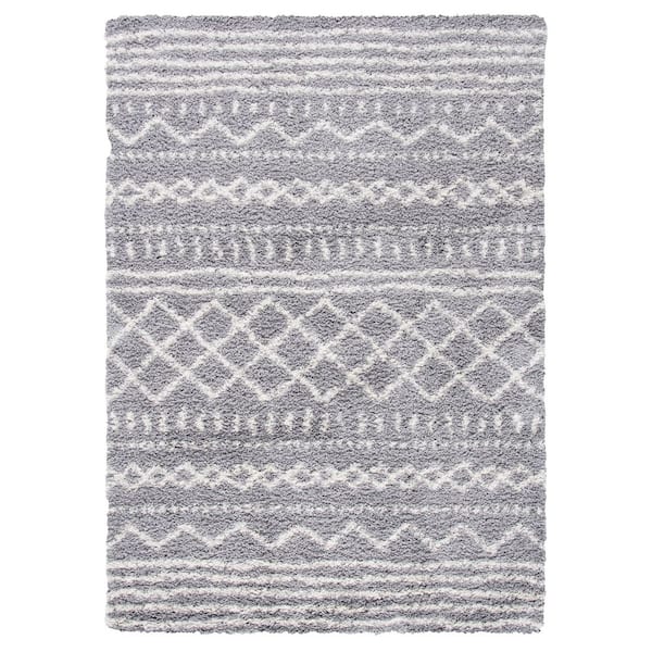 SAFAVIEH Arizona Shag 4 ft. x 6 ft. Gray/Ivory Geometric Lodge Area Rug