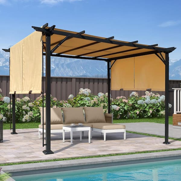 Unbranded 9.5 ft. x 12 ft. Outdoor Patio Gazebo with Retractable Awning, Steel Frame Grape Gazebo, Suitable for Garden, Backyard