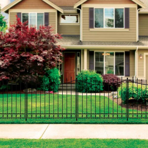 Vigoro Beaumont 40 4 In H X 49 6 In W Black Steel 3 Rail Fence Panel 860336 The Home Depot