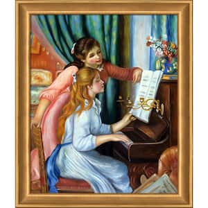 Young Girls at the Piano by Pierre-Auguste Renoir Muted Gold Glow Framed People Oil Painting Art Print 24 in. x 28 in.