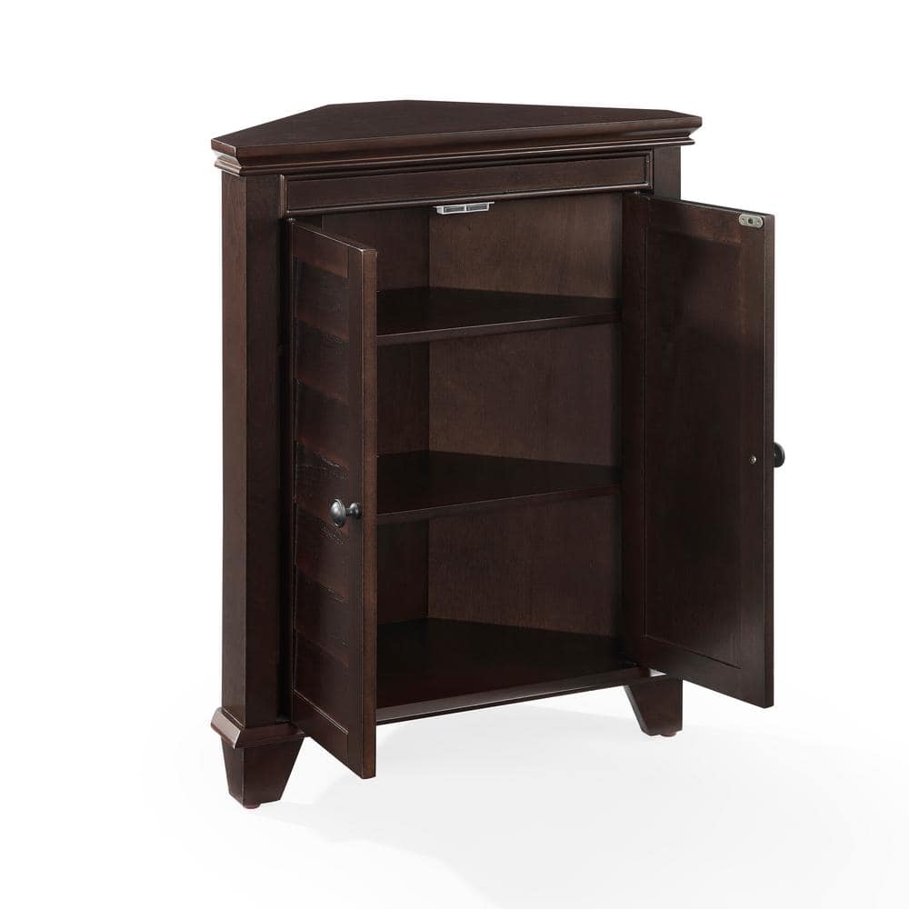 Espresso Birch Corner Bathroom Cabinet with Adjustable Shelves