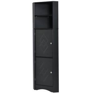 14.96 in. W x 14.96 in. D x 61.02 in. H Black Linen Cabinet Tall Bathroom Corner Cabinet with Doors for Bathroom Kitchen