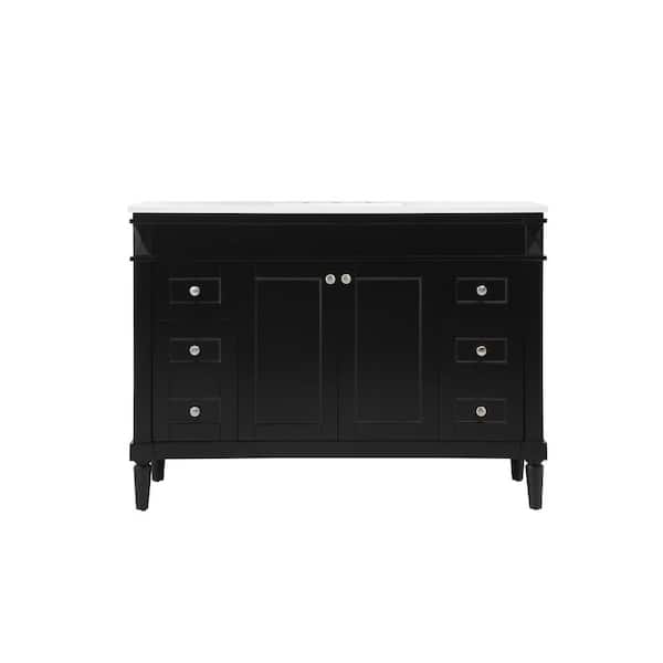 Unbranded Simply Living 48 in. W x 21 in. D x 35 in. H Bath Vanity in Black with Ivory White Engineered Marble Top