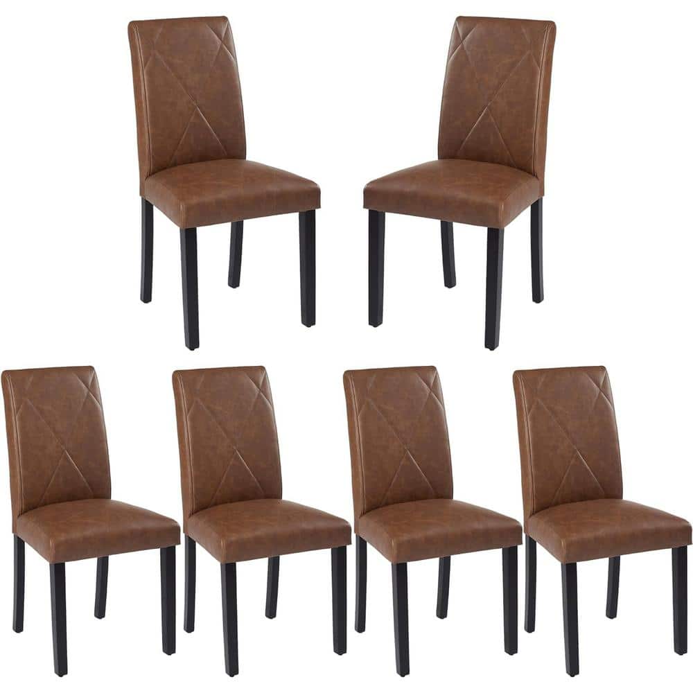 VECELO Dining Chairs Set of 6 Brown Modern PU Leather and High Back Solid Wood Legs Upholstered Kitchen Chairs for Dining Room THD DC04 BRN 2P 3 The Home Depot
