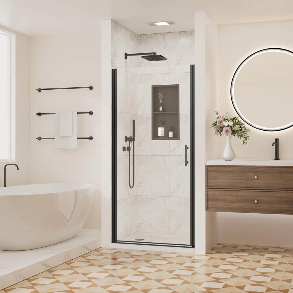 36-37 in. W x 72 in. H Pivot Swing Frameless Shower Door with Nano-Coated Clean Tempered Glass in Matte Black price history on PriceWatchPro