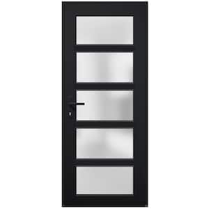 30 in. x 80 in. Right-Hand/Inswing Frosted Glass Matte Black Steel Prehung Front Door with Hardware